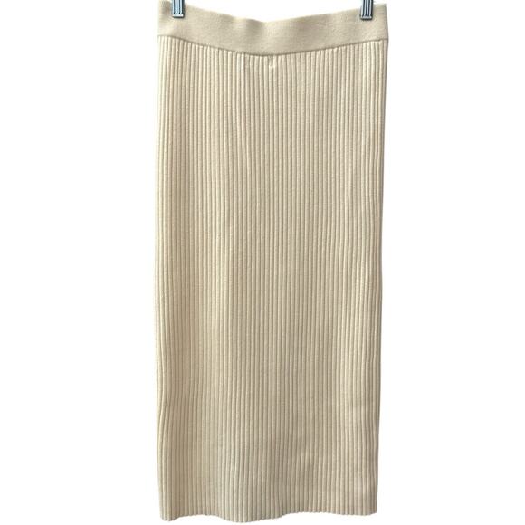 Anthropologie Maeve Desiree Knit Ribbed Stretch Midi Skirt Ivory Size Small - Picture 7 of 11